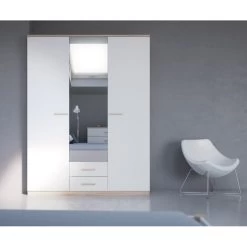 Demeyere Armoire 3 Portes Coloris Blanc Et Naturel Lena -Décoration De Meubles armoire 3 portes coloris blanc et naturel lena 2