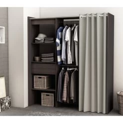 Demeyere Armoire/Placard Extensible SEATTLE Avec Rideau Chêne Vulcano -Décoration De Meubles armoire placard extensible seattle avec rideau chene vulcano 3