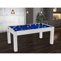 Billard Texas 6 Pieds - Coloris Blanc Boisé Tapis Bleu -Décoration De Meubles billard texas 6 pieds coloris blanc boise tapis bleu 2