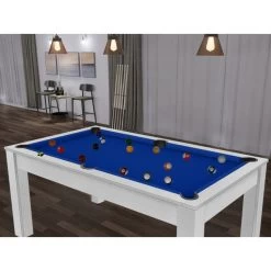 Billard Texas 6 Pieds - Coloris Blanc Boisé Tapis Bleu -Décoration De Meubles billard texas 6 pieds coloris blanc boise tapis bleu 6