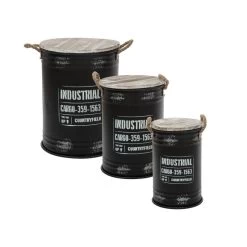 Coffres Bidons Noir Industriel - Lot De 3 - Atmosphera