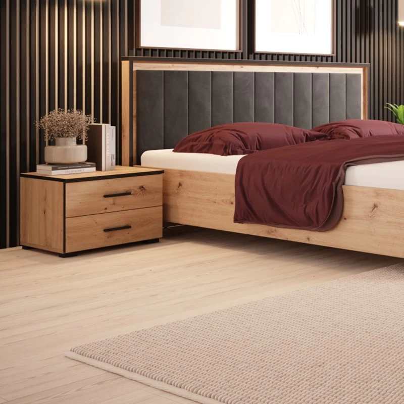 Ensemble De 2 Chevets 2 Tiroirs Nantes Noir Et Bois 4 Ensemble De 2 Chevets 2 Tiroirs Nantes Noir Et Bois – Image 2