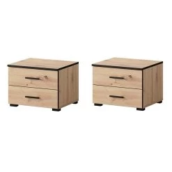 Ensemble De 2 Chevets 2 Tiroirs Nantes Noir Et Bois