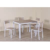 Ensemble Table + 4 Chaises Métal Blanc Et Effet Bois Clair -Décoration De Meubles ensemble table 4 chaises metal blanc et effet bois clair
