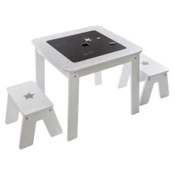 Ensemble Table + 2 Tabourets Enfant Blanc Gris Dream Atmosphera -Décoration De Meubles ensemble table tabourets enfant blanc gris dream atmosphera 1