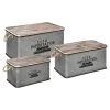 Lot De 3 Malles Métal Gris Plateau Bois Atmosphera -Décoration De Meubles lot de 3 malles metal gris plateau bois atmosphera