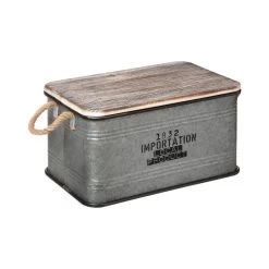 Lot De 3 Malles Métal Gris Plateau Bois Atmosphera -Décoration De Meubles lot de 3 malles metal gris plateau bois atmosphera 1 3