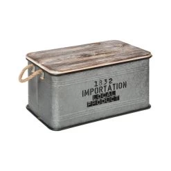 Lot De 3 Malles Métal Gris Plateau Bois Atmosphera -Décoration De Meubles lot de 3 malles metal gris plateau bois atmosphera 1 5