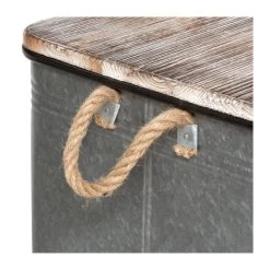 Lot De 3 Malles Métal Gris Plateau Bois Atmosphera -Décoration De Meubles lot de 3 malles metal gris plateau bois atmosphera 1 8