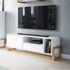 Meuble TV 2 Portes 2 Niches Oslo Blanc -Décoration De Meubles meuble tv 2 portes 2 niches oslo blanc 1