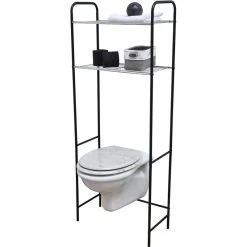 Meuble WC 2 Tablettes Pour Toilettes Noir Et Chrome -Décoration De Meubles meuble wc 2 tablettes pour toilettes noir chrome 1
