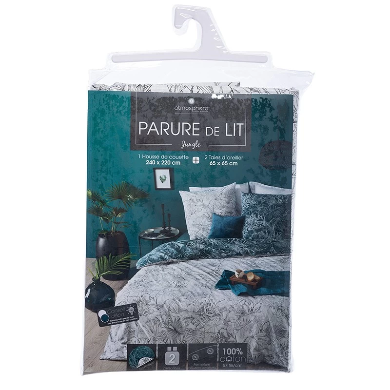 Parure De Lit Jungle Blanc/bleu Canard 240x220 Atmosphera 5 Parure De Lit Jungle Blanc/bleu Canard 240x220 Atmosphera – Image 3