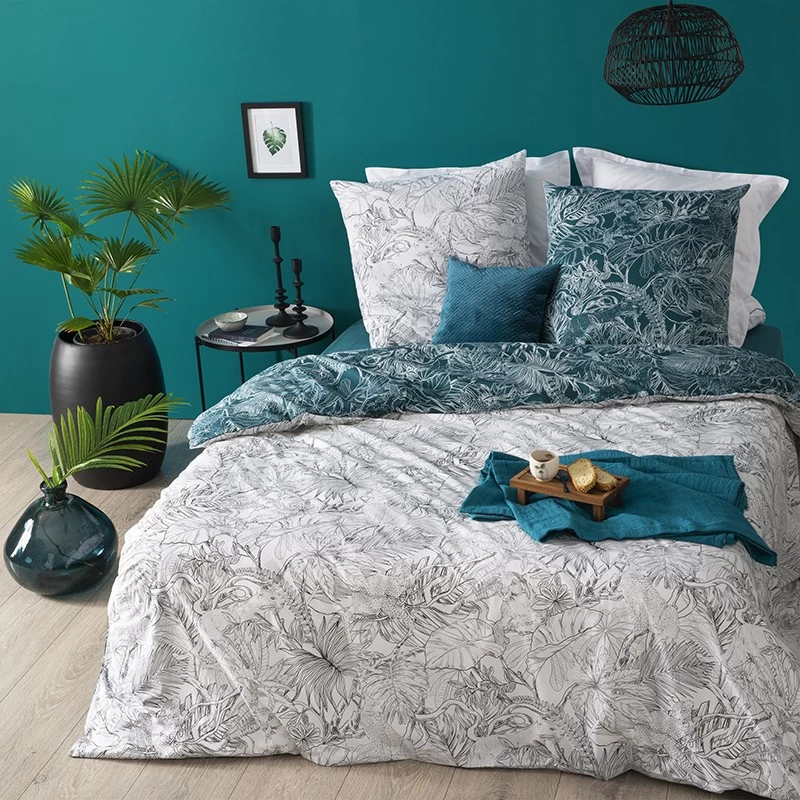 Parure De Lit Jungle Blanc/bleu Canard 240x220 Atmosphera 3 Parure De Lit Jungle Blanc/bleu Canard 240x220 Atmosphera
