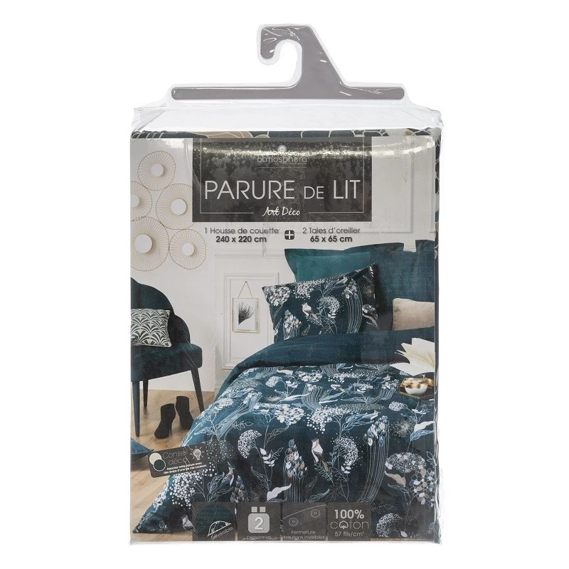 Parure De Lit Paon Bleu Canard 240x220 Atmosphera 7 Parure De Lit Paon Bleu Canard 240x220 Atmosphera – Image 5