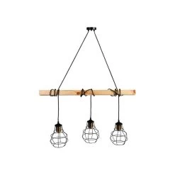 Suspension Indus Barre En Bois 3 Cordons Ostaria -Décoration De Meubles suspension industrielle barre en bois 3 cordons ostaria 2