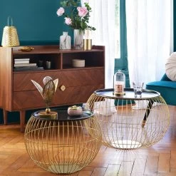 Table Basse X2 Métal Doré Alya Atmosphera -Décoration De Meubles table basse x2 metal dore alya atmosphera 1