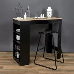 Table De Bar Avec étagères Et Plateau Bois -Décoration De Meubles table de bar avec etagere plateau bois 2