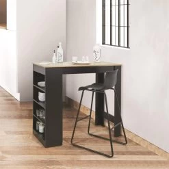 Table De Bar Avec étagères Et Plateau Bois -Décoration De Meubles table de bar avec etagere plateau bois 3