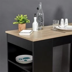 Table De Bar Avec étagères Et Plateau Bois -Décoration De Meubles table de bar avec etagere plateau bois 4