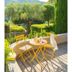 Table Ronde Pliante Greensboro 2p Jaune Moutarde Hespéride -Décoration De Meubles table de jardin ronde hesperide 60cm greensboro moutarde 1