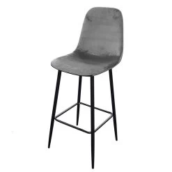 Tabouret De Bar En Velours Gris Pieds Métal Inoui