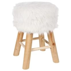Tabouret Fourrure Blanc Atmosphera