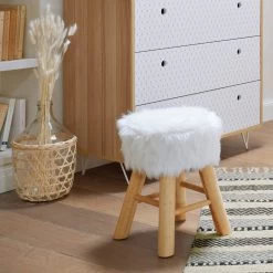 Tabouret Fourrure Blanc Atmosphera -Décoration De Meubles tabouret fourrure blanc atmosphera 3