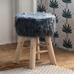 Tabouret Fourrure Gris Atmosphera -Décoration De Meubles tabouret fourrure gris atmosphera 2