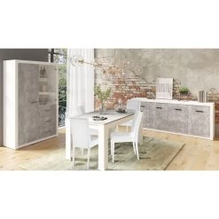 Vitrine 2 Portes Blanc Et Gris Béton Gent -Décoration De Meubles vitrine 2 portes blanc et gris beton gent 1