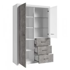 Vitrine 2 Portes Blanc Et Gris Béton Gent -Décoration De Meubles vitrine 2 portes blanc et gris beton gent 2