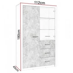 Vitrine 2 Portes Blanc Et Gris Béton Gent -Décoration De Meubles vitrine 2 portes blanc et gris beton gent 3